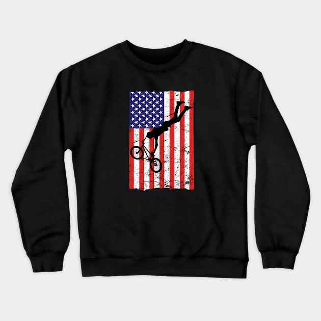 BMX - BMX Biking USA Flag Crewneck Sweatshirt by Kudostees